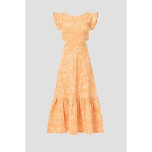 Marissa Webb x Rent the Runway Orange Flutter Sleeve Midi Back Tie Dress Size 14